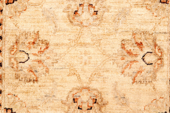 White Afghan Ziegler Rug 2'5" x 9'7" Hand-Knotted close-up