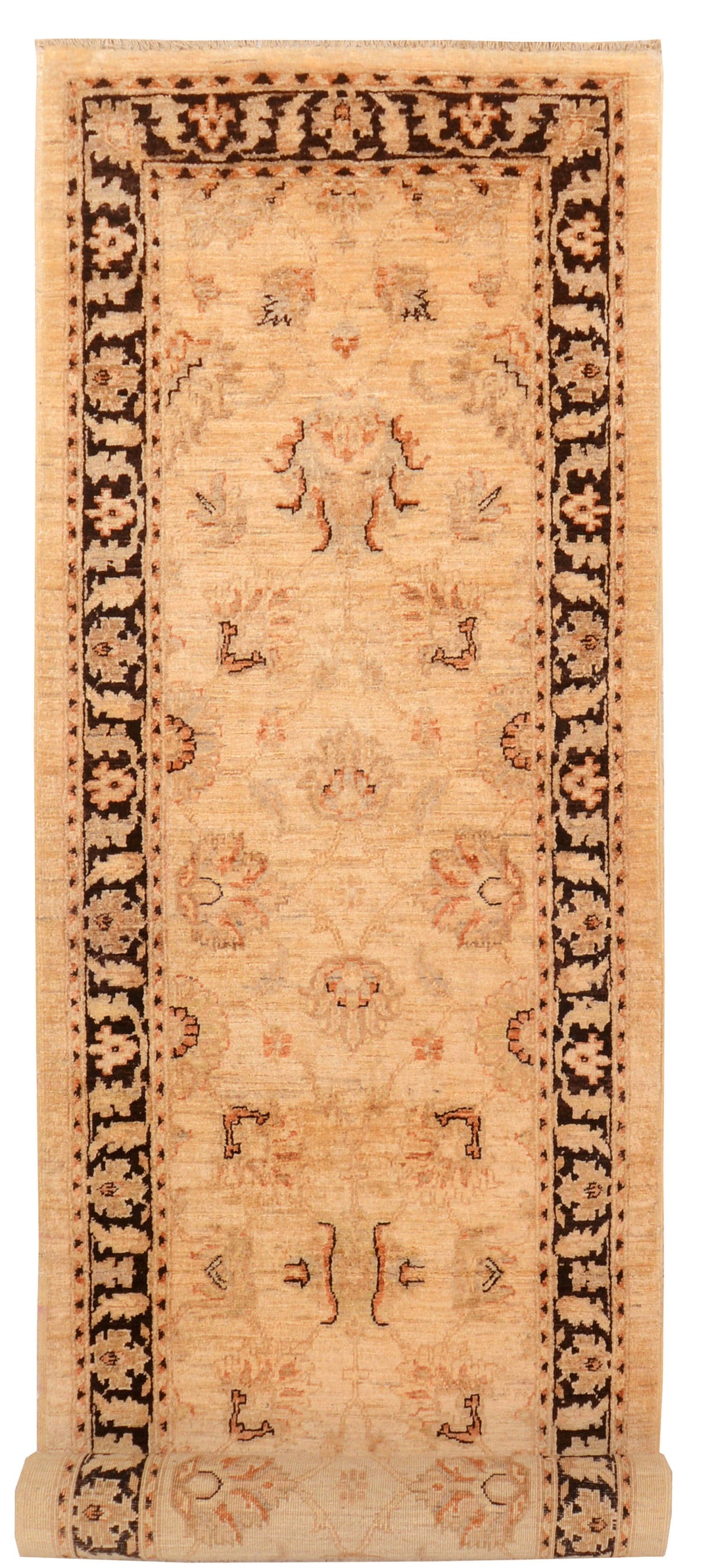 White Afghan Ziegler Rug 2'5" x 9'7" Hand-Knotted