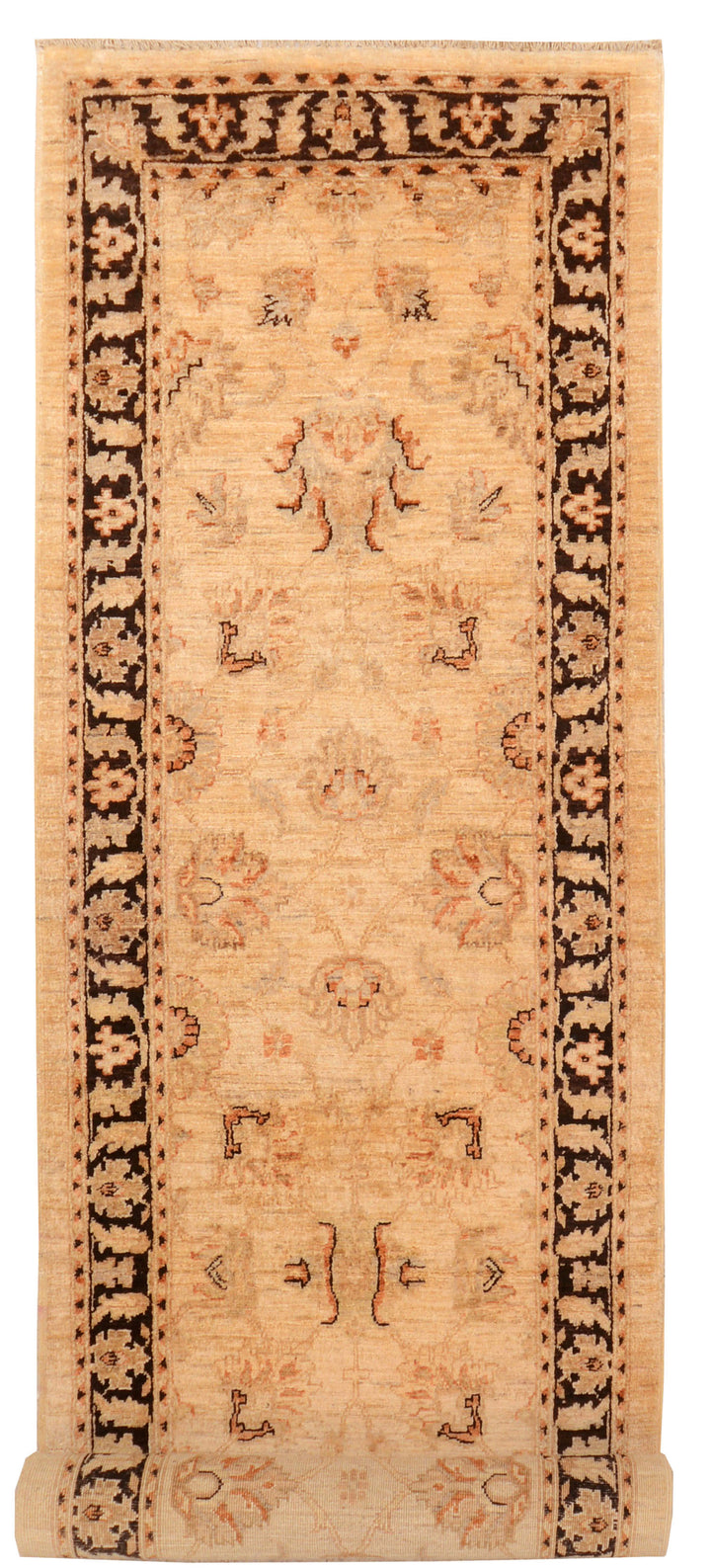 White Afghan Ziegler Rug 2'5" x 9'7" Hand-Knotted
