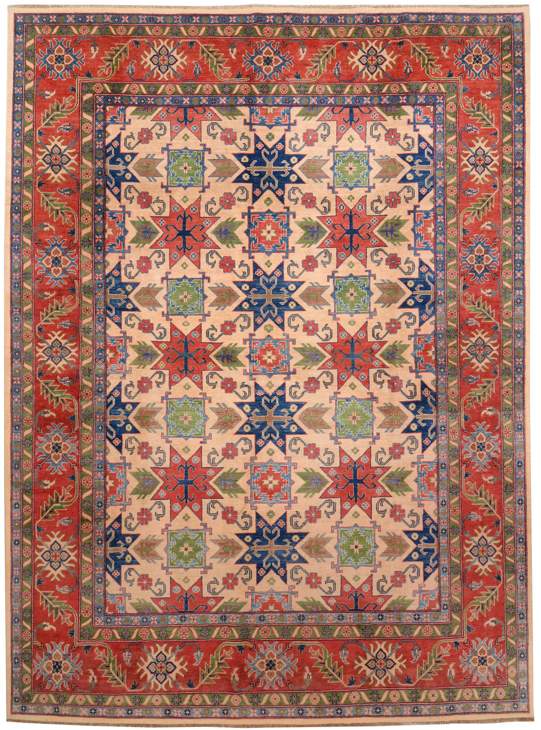 Afghan Kazak Rug 8'10" x 11'11" Hand-Knotted