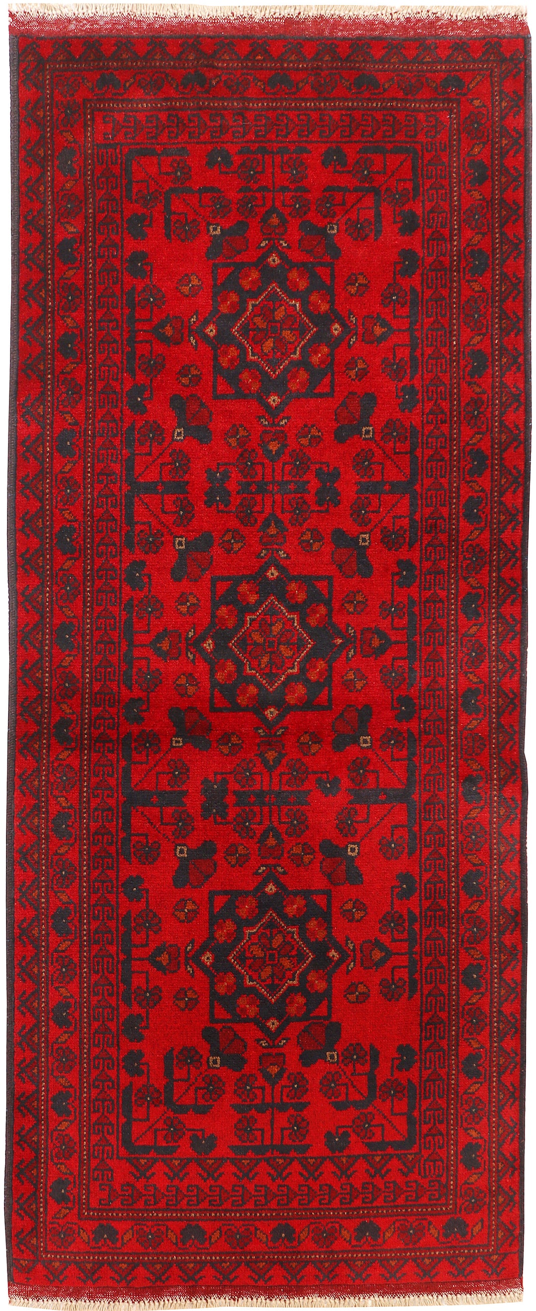 Red Afghan Khal Mohammadi Rug 2' 6 x 6' 4 Hand-Knotted