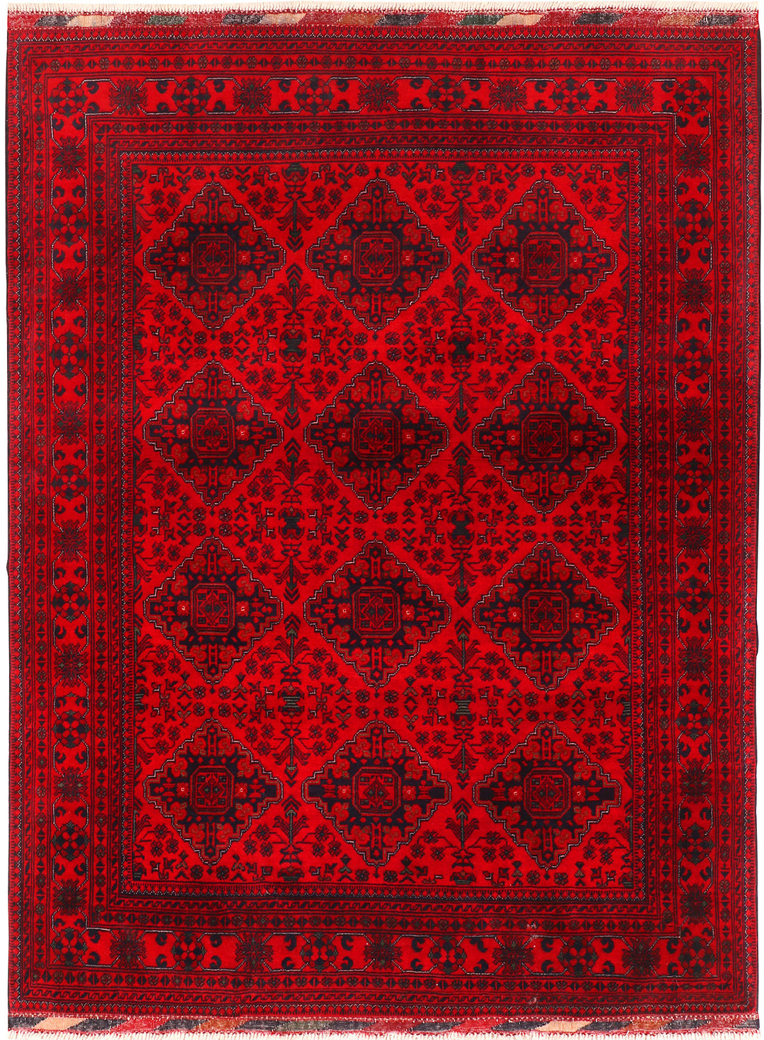 Red Afghan Khal Mohammadi Rug 4'10" x 6'6" Hand-Knotted