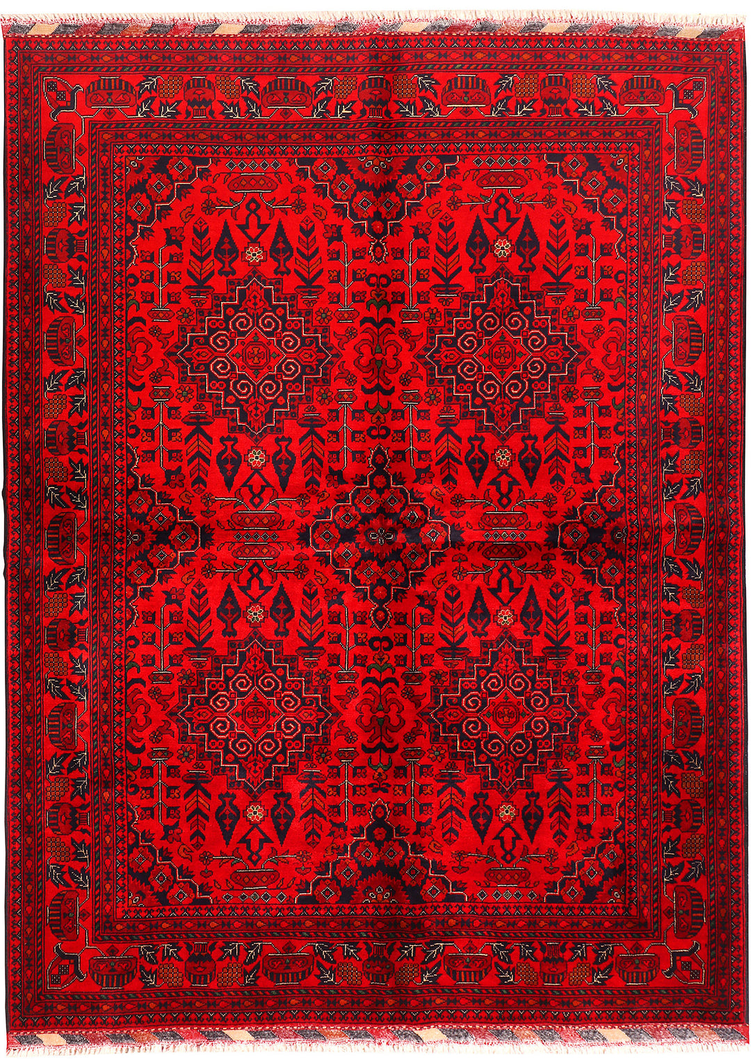 Red Afghan Khal Mohammadi Rug 5' 9" x 7' 10" Hand-Knotted