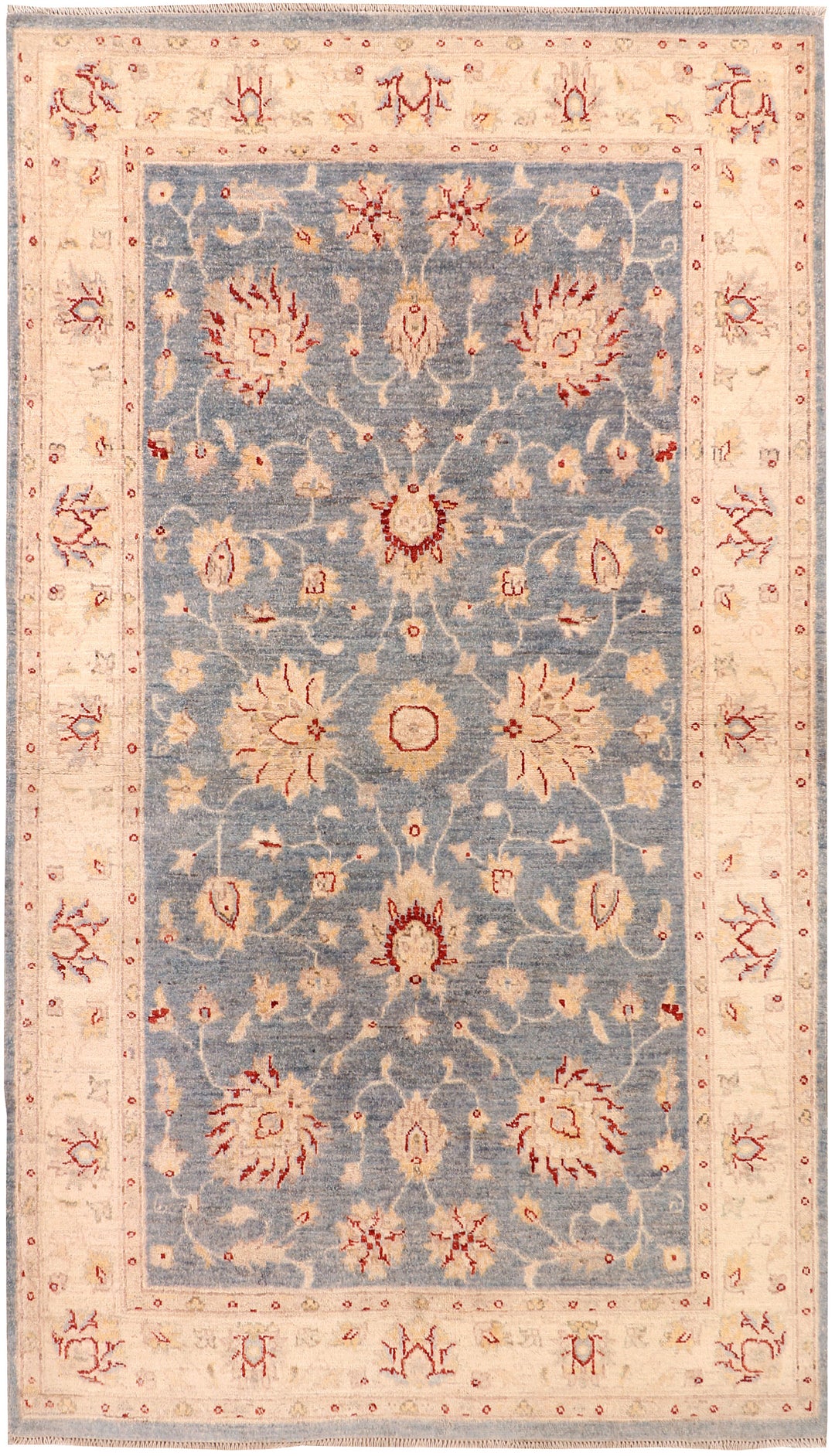 Steel Blue Afghan Oushak Rug 4'5" x 6'11" Hand-Knotted