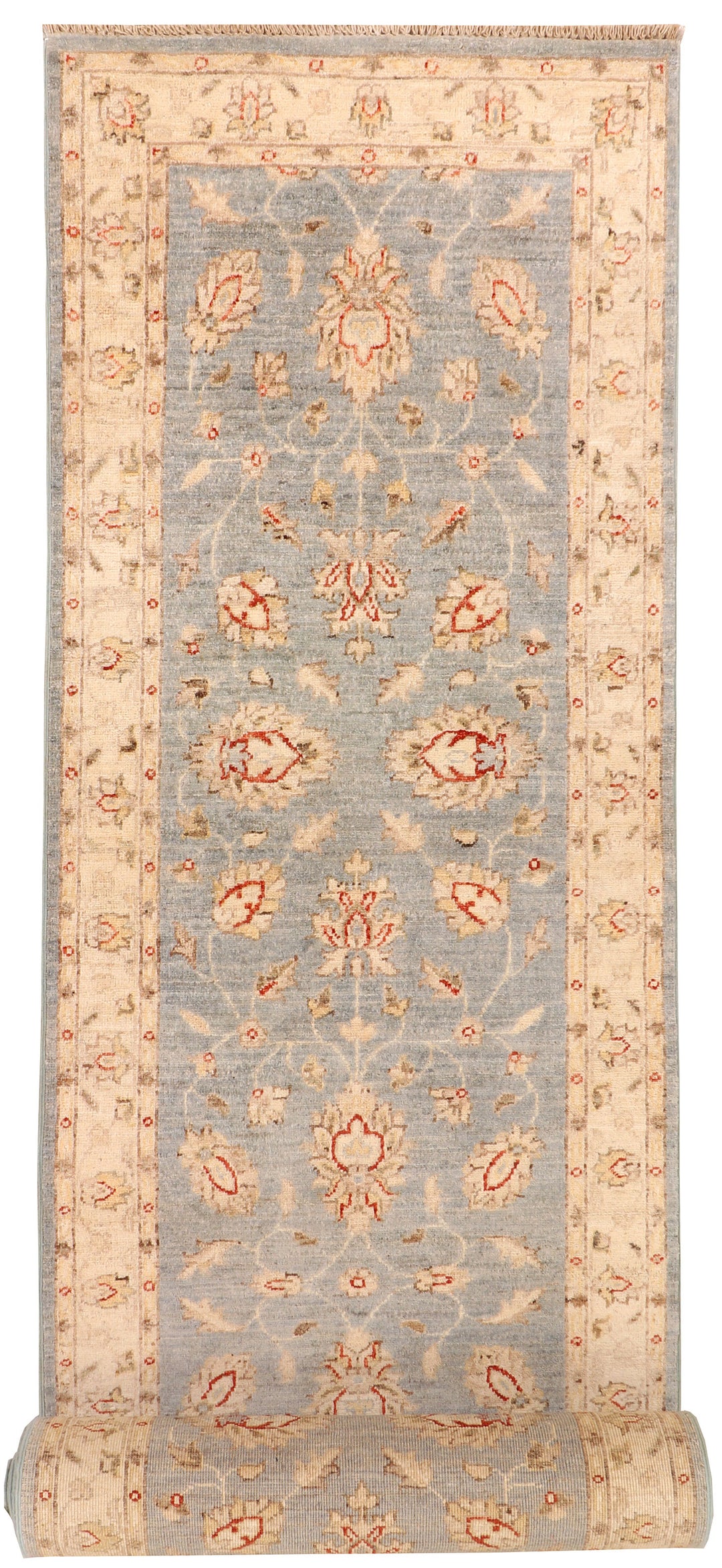 Steel Blue Afghan Oushak Rug 2'7" x 13'11" Hand-Knotted