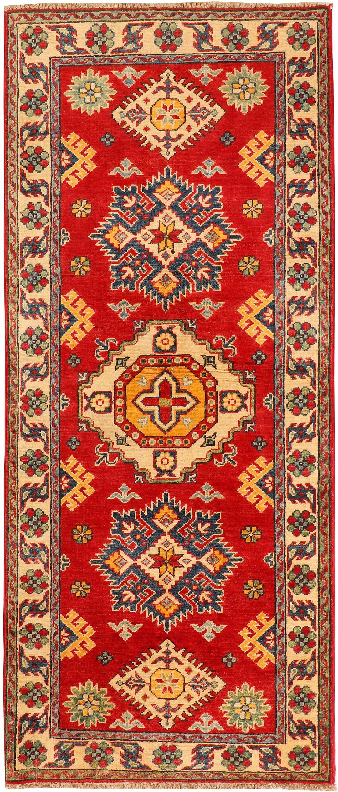 Red Afghan Kazak Rug 2' 10" x 6' 5" Hand-Knotted