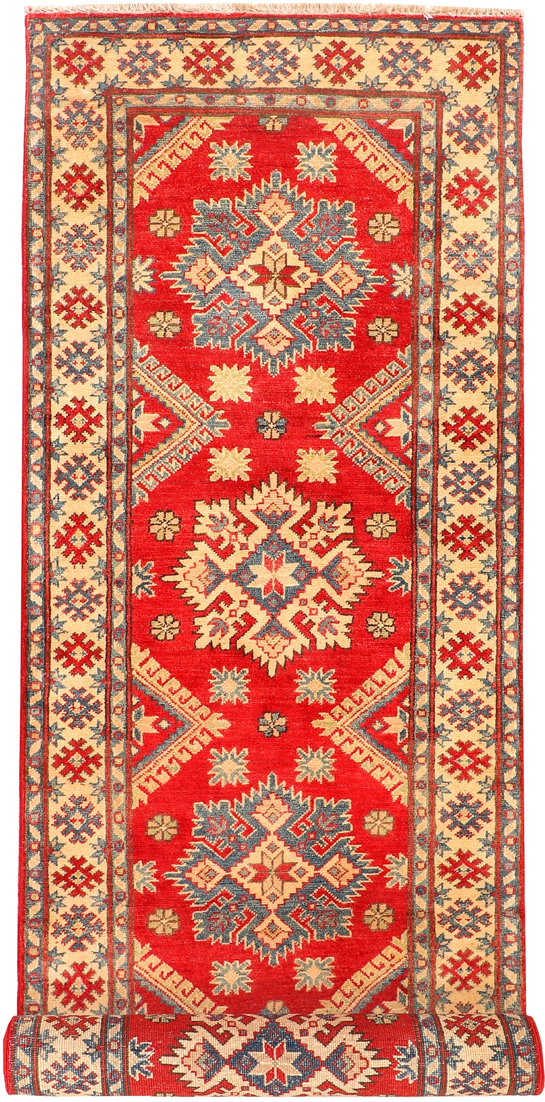 Red Afghan Kazak Rug 2' 7" x 8' 11" Hand-Knotted