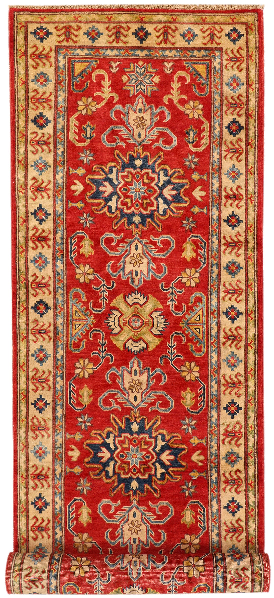 Red Afghan Kazak Rug 2' 8 x 9' 4 Hand-Knotted