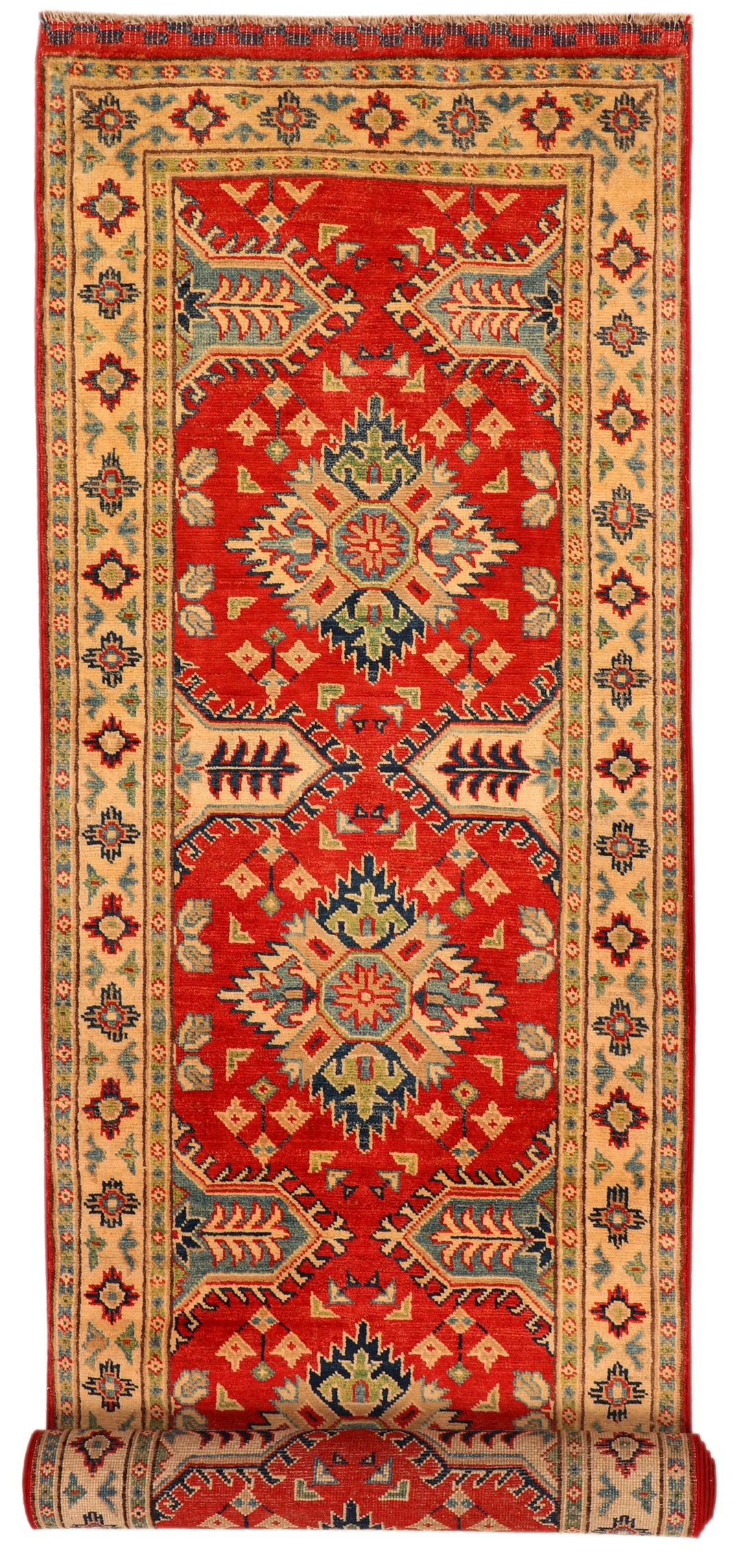 Red Afghan Kazak Rug 2' 7" x 9' 1" Hand-Knotted