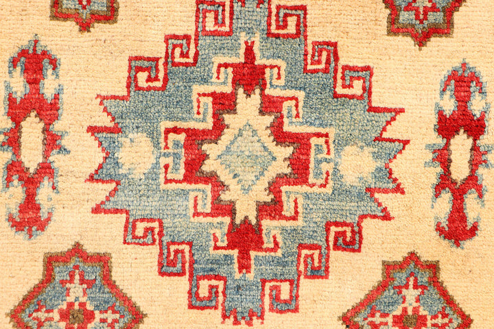 White Kazak Rug 2' 9" x 9' 11" Hand-Knotted close-up