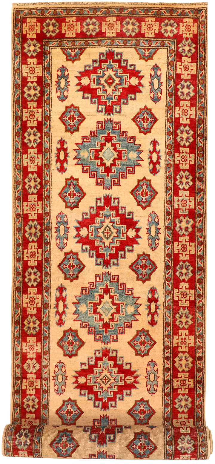 White Kazak Rug 2' 9" x 9' 11" Hand-Knotted