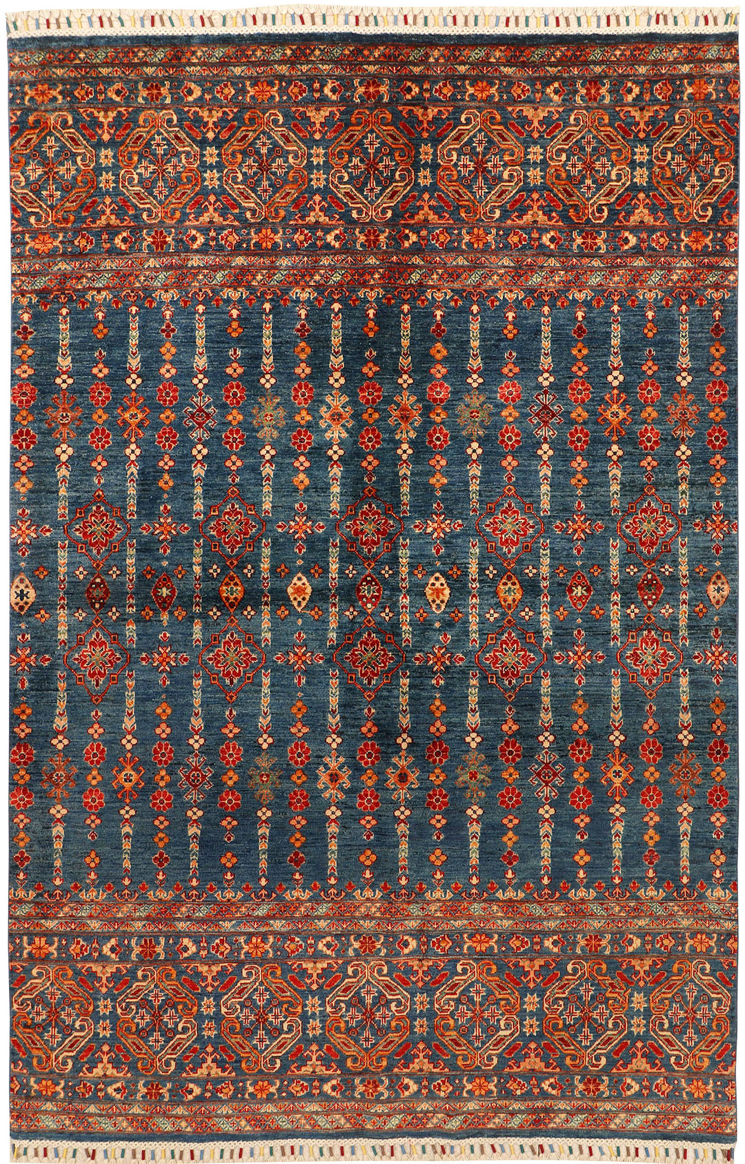 Afghan Kazak Rug 5' 7" x 8' 1" Hand-Knotted