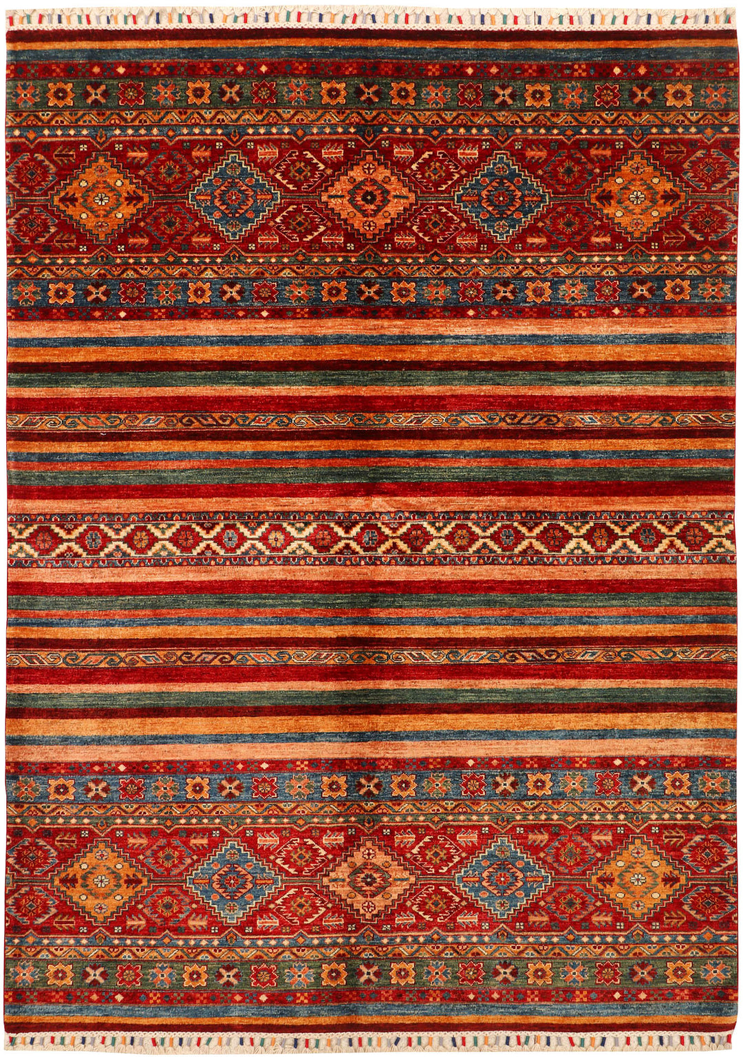 Afghan Kazak Rug 5' 8 x 7' 10 Hand-Knotted