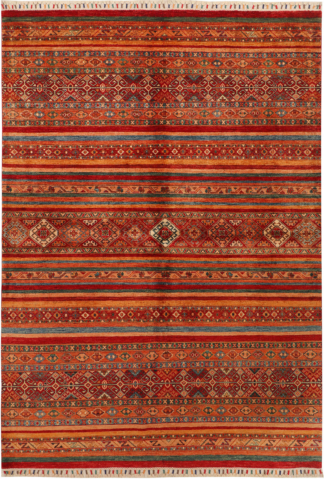 Afghan Kazak Rug 5' 9 x 7' 10 Hand-Knotted