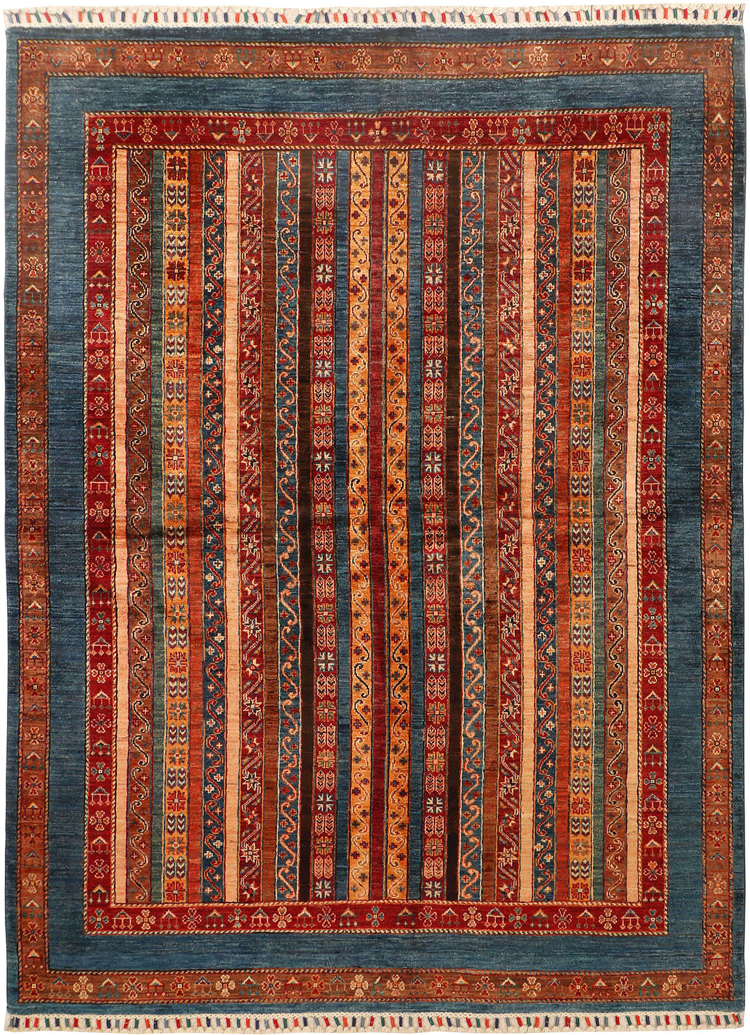 Afghan Shawl Rug 5'7" x 7'10" Hand-Knotted