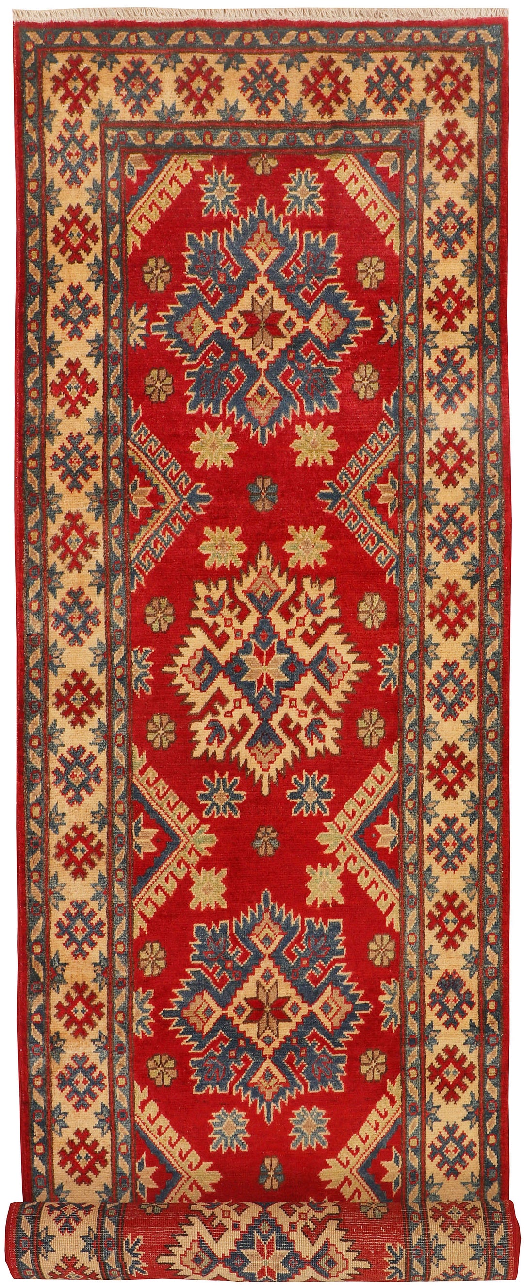 Red Afghan Kazak Rug 2' 6" x 9' 10" Hand-Knotted