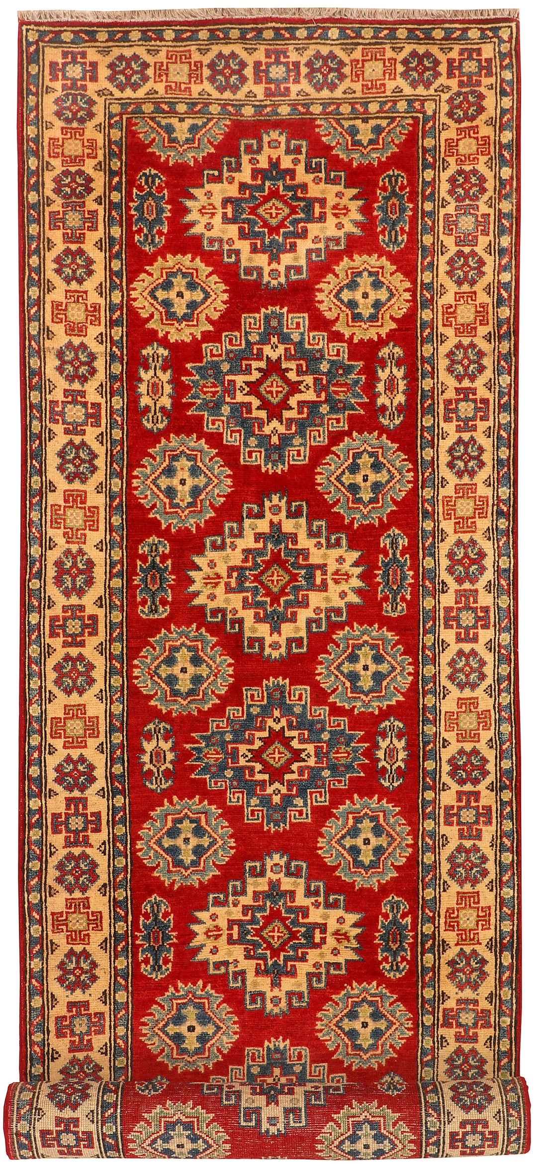 Red Afghan Kazak Rug 2' 9" x 9' 10" Hand-Knotted
