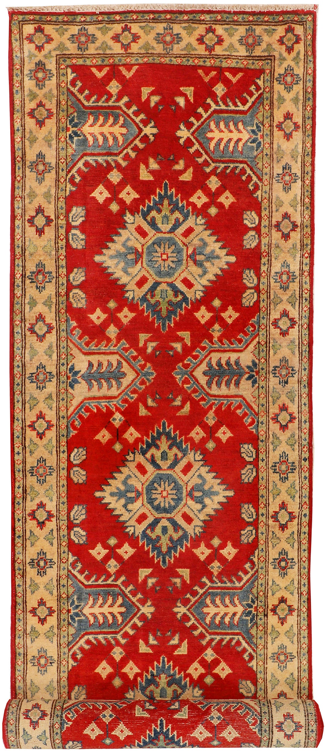 Red Afghan Kazak Rug 2' 7" x 9' 8" Hand-Knotted