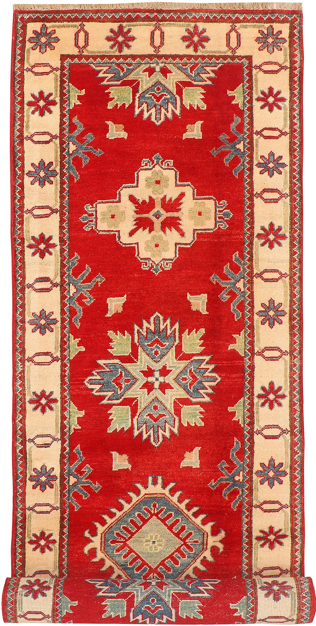 Red Afghan Kazak Rug 2' 7 x 9' 6 Hand-Knotted
