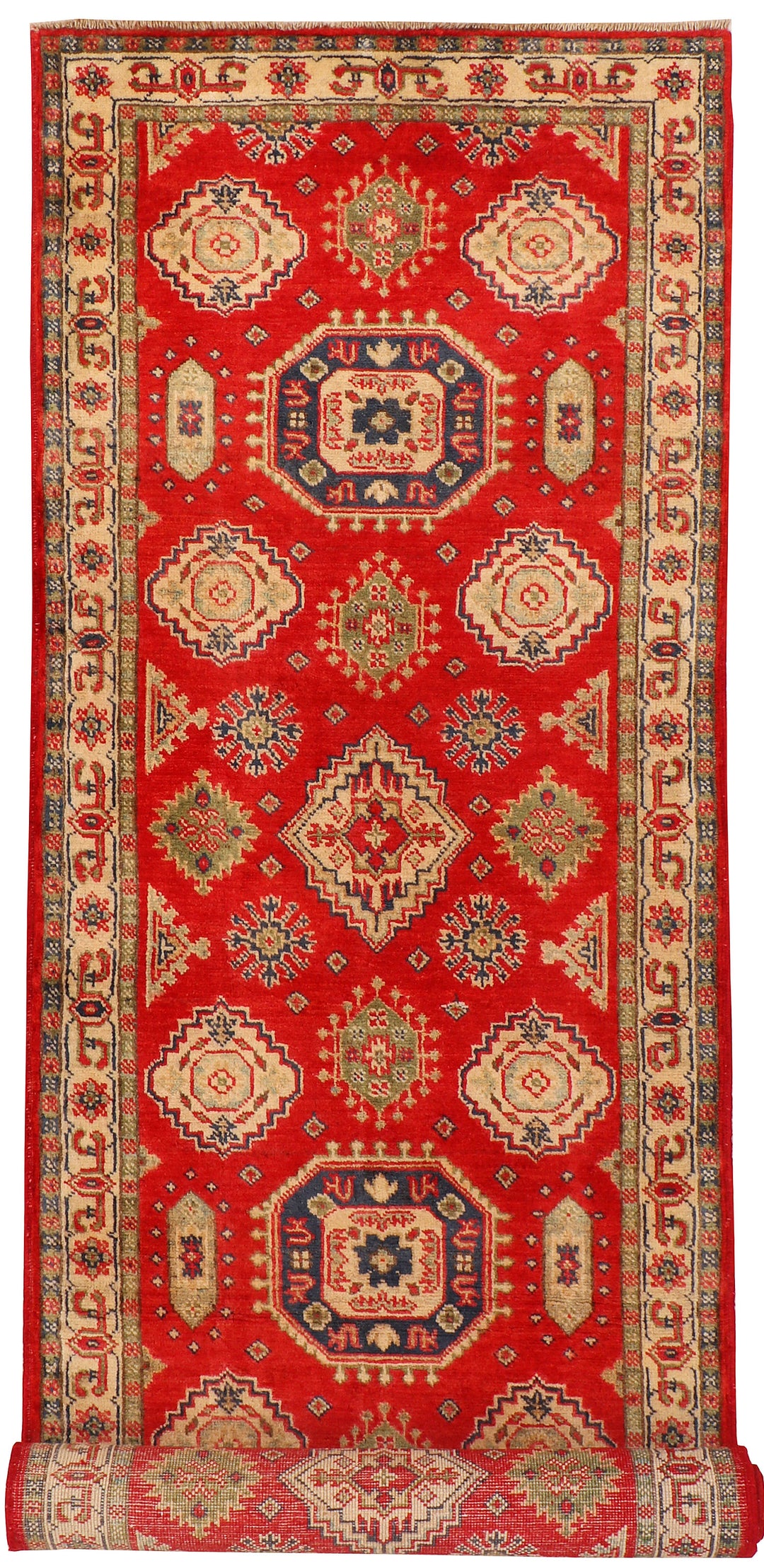 Red Afghan Kazak Rug 2' 8 x 9' 5 Hand-Knotted