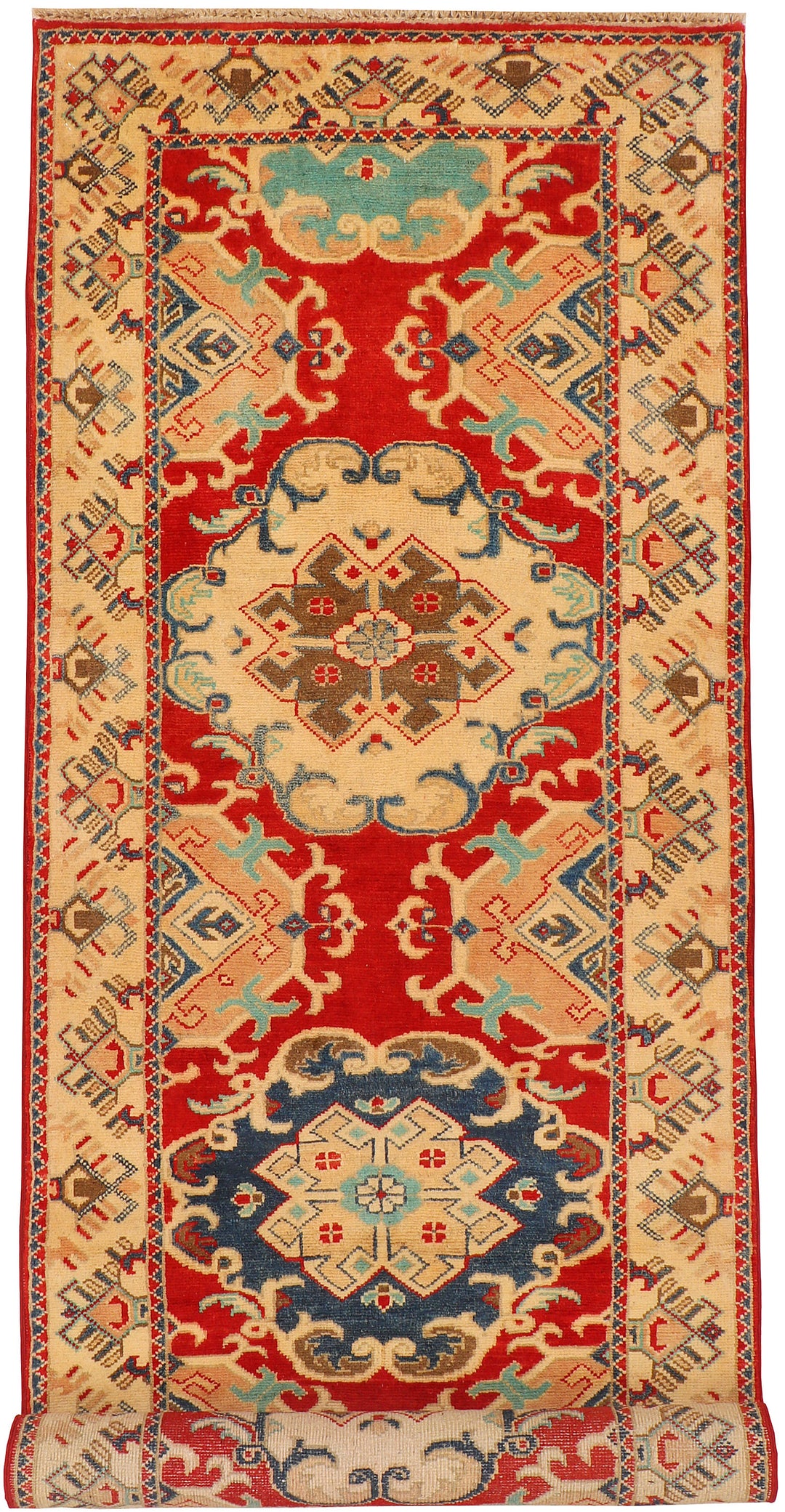Red Afghan Kazak Rug 2' 10 x 9' 5 Hand-Knotted