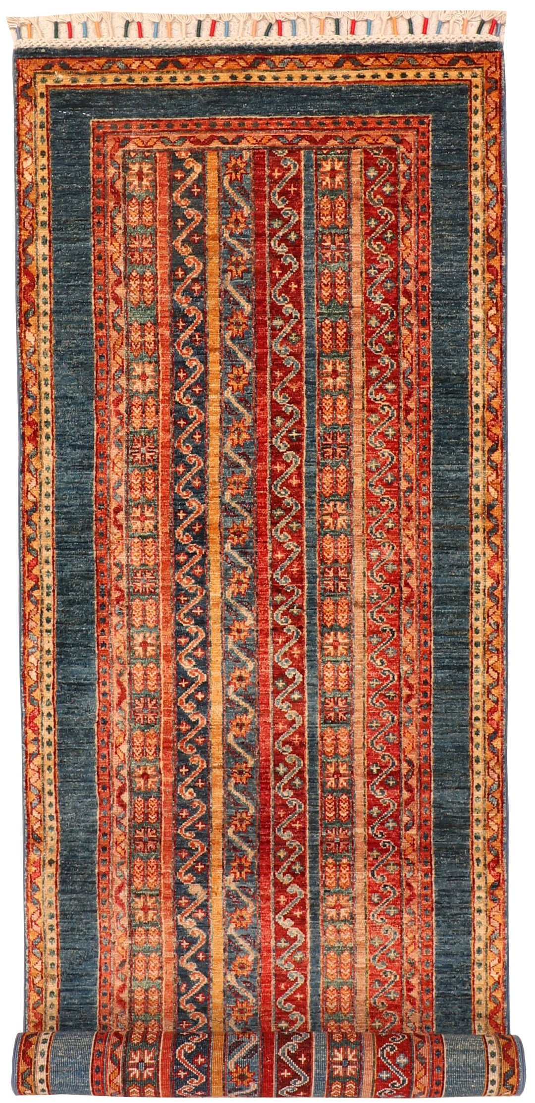 Afghan Shawl Rug 2'7" x 8'1" Hand-Knotted