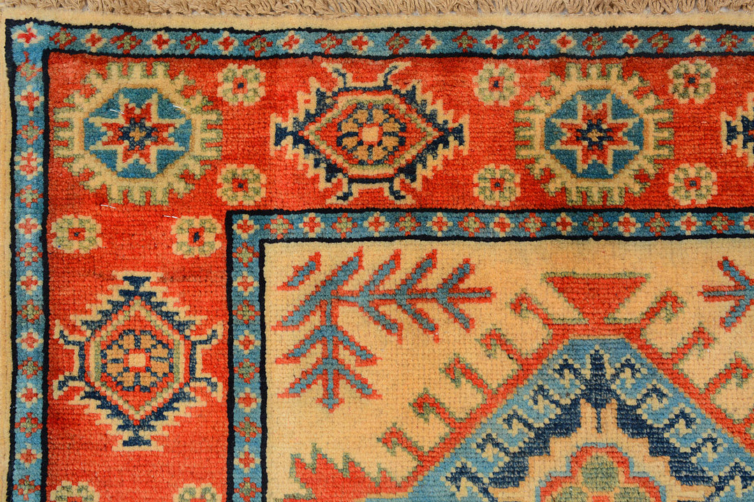 Navajo White Afghan Kazak Rug 2' 7 x 8' 11 Hand-Knotted detail