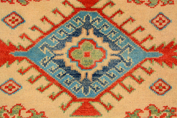 Navajo White Afghan Kazak Rug 2' 7 x 8' 11 Hand-Knotted close-up