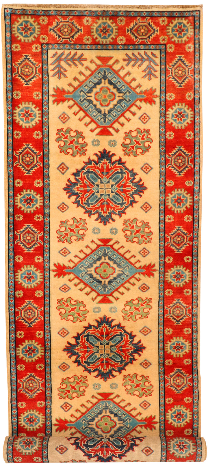 Navajo White Afghan Kazak Rug 2' 7 x 8' 11 Hand-Knotted