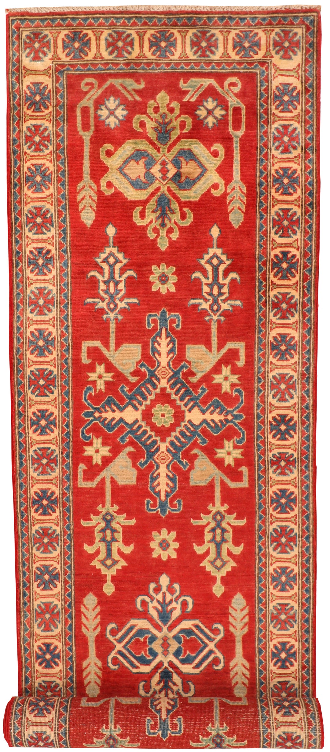Red Afghan Kazak Rug 2' 8 x 11' 6 Hand-Knotted