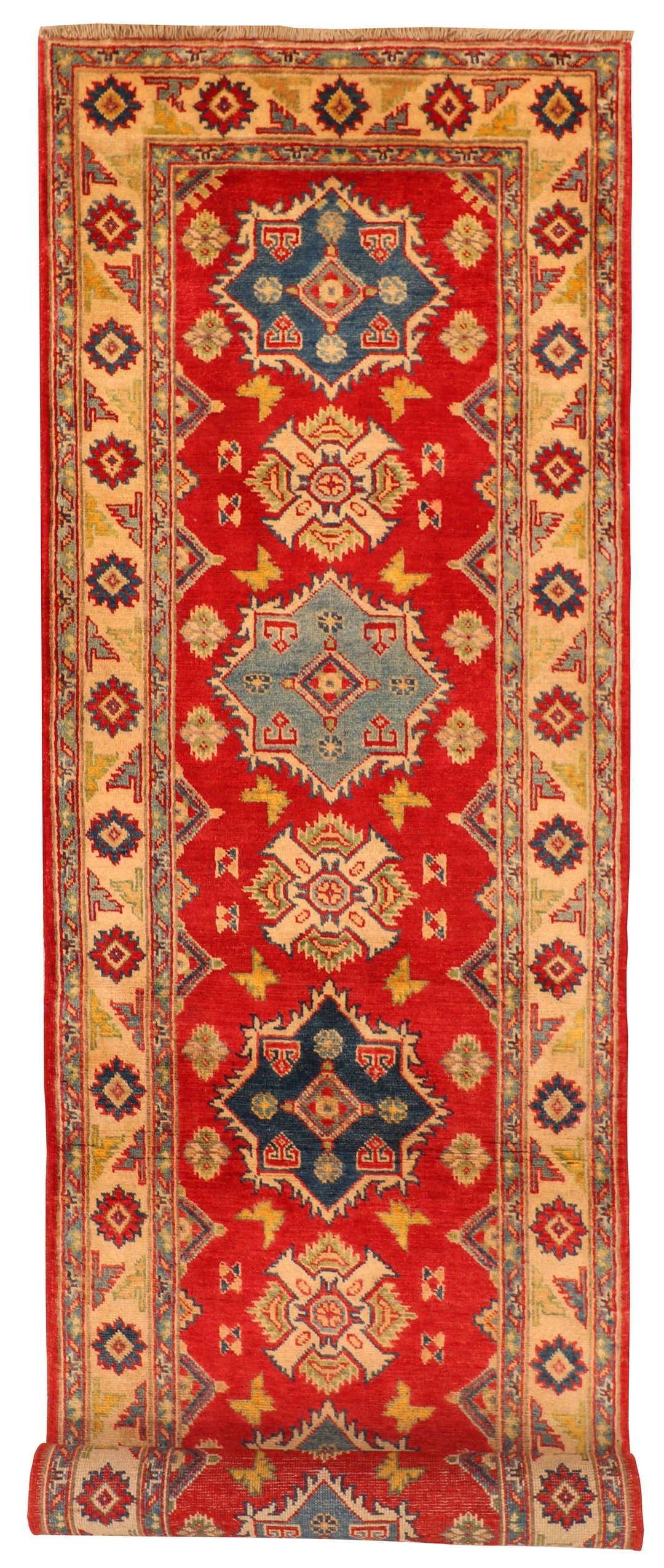 Red Afghan Kazak Rug 2' 7" x 9' 7" Hand-Knotted