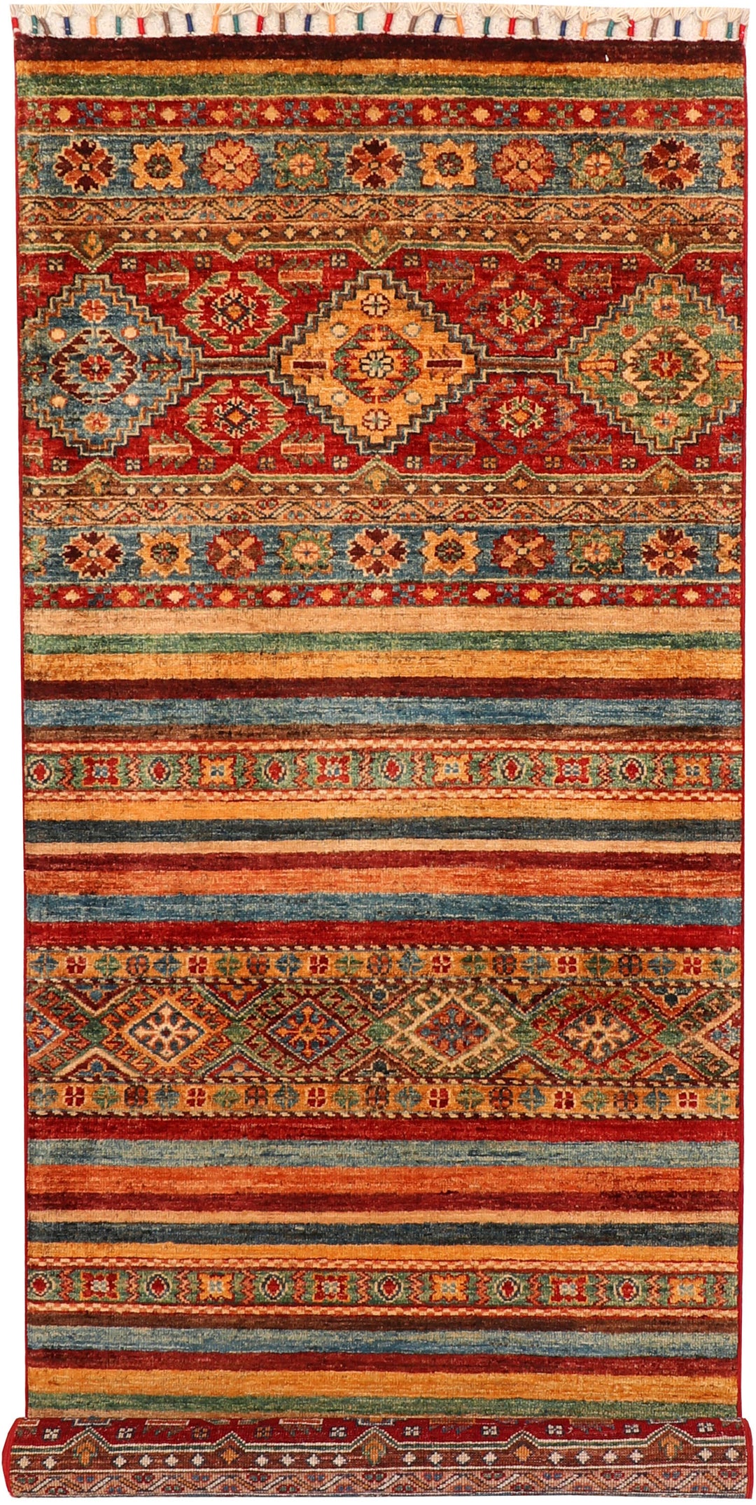 Afghan Kazak Rug 2'7" x 7'10" Hand-Knotted
