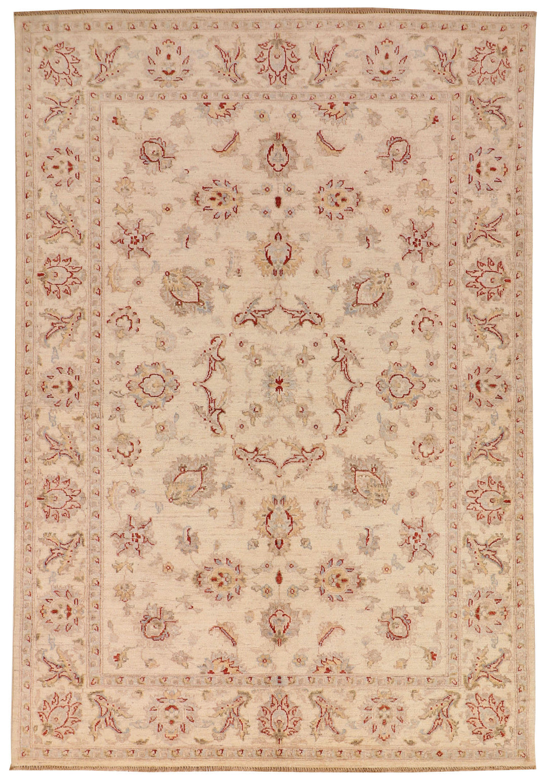 Tan Afghan Ziegler Rug 5'5" x 7'10" Hand-Knotted