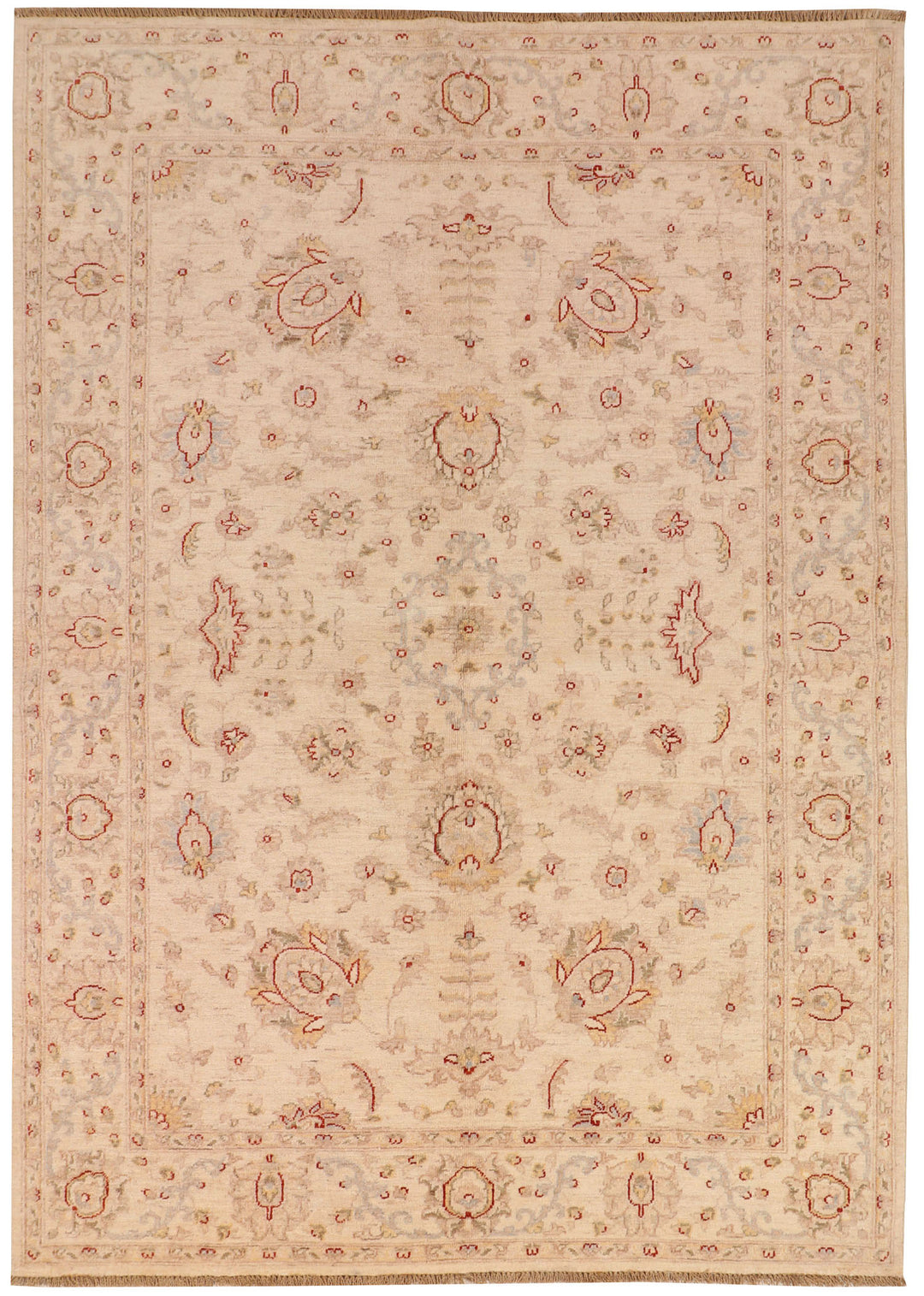 Tan Afghan Ziegler Rug 5'6" x 7'9" Hand-Knotted