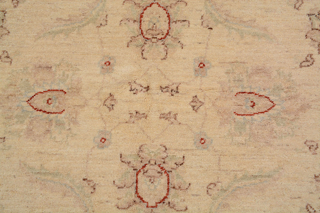 White Afghan Ziegler Rug 5'6" x 7'11" Hand-Knotted close-up