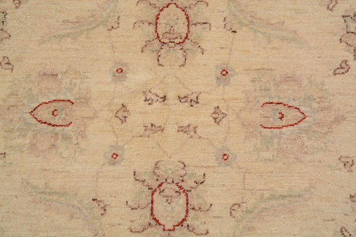 White Afghan Ziegler Rug 5'6" x 7'11" Hand-Knotted close-up