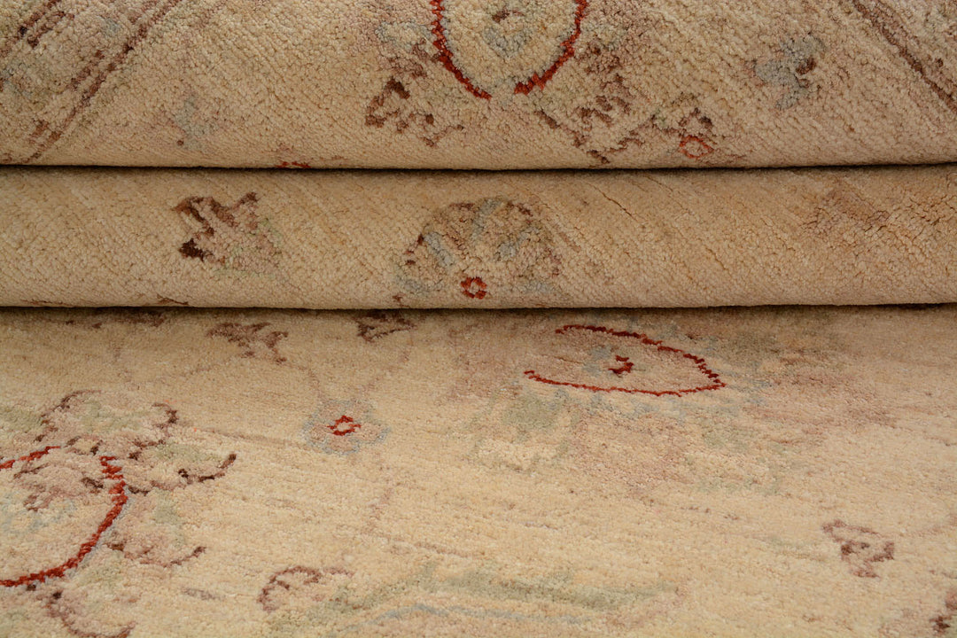 White Afghan Ziegler Rug 5'6" x 7'11" Hand-Knotted pattern