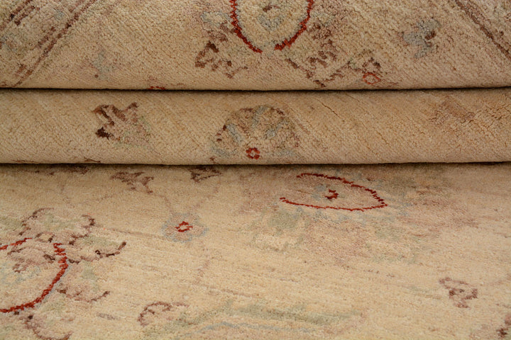 White Afghan Ziegler Rug 5'6" x 7'11" Hand-Knotted pattern