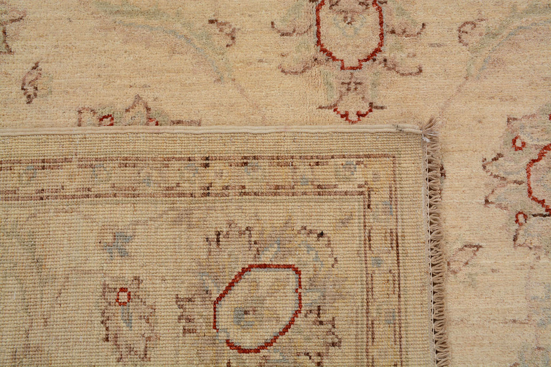 White Afghan Ziegler Rug 5'6" x 7'11" Hand-Knotted border