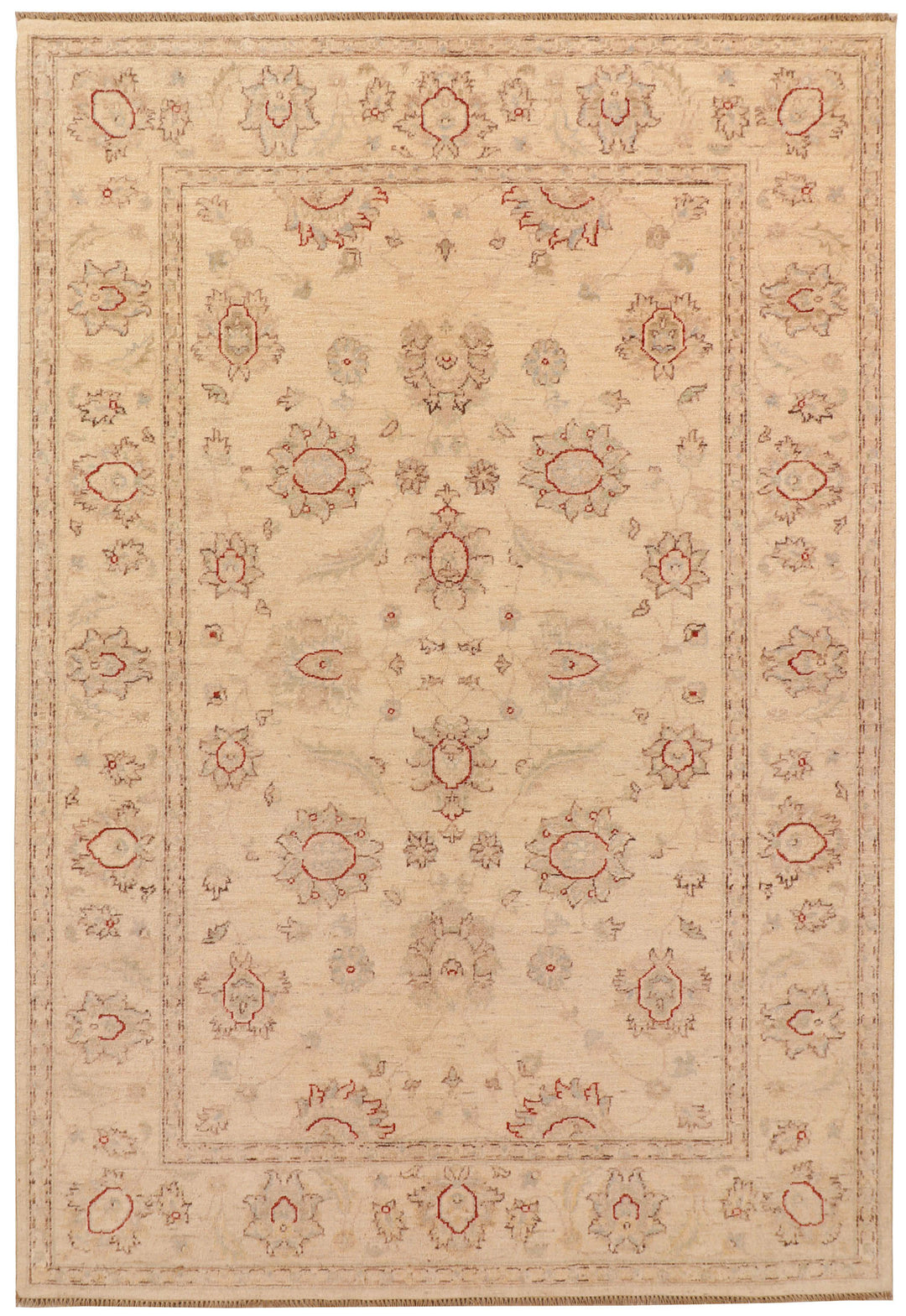 White Afghan Ziegler Rug 5'6" x 7'11" Hand-Knotted