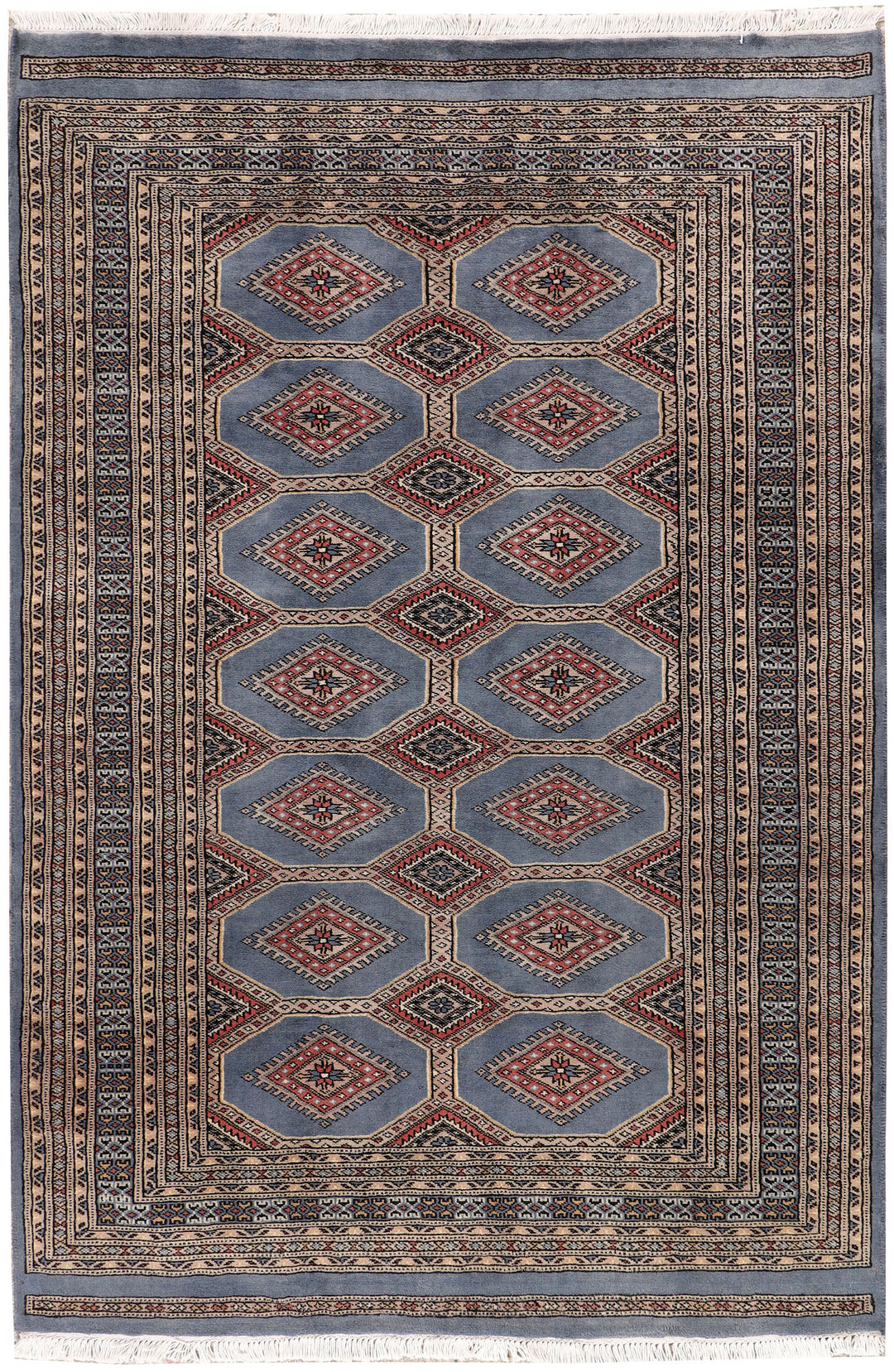 Light Slate Grey Pakistani Jaldar Rug 4'2" x 6'3" Hand-Knotted