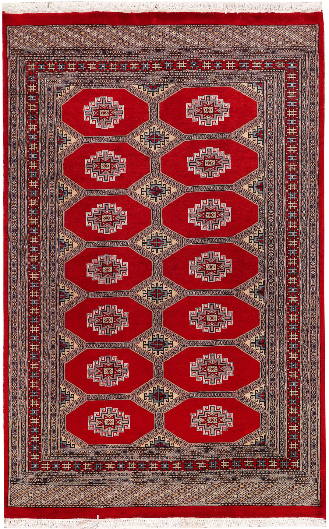 Red Pakistani Jaldar Rug 4' 7" x 7' 1" Hand-Knotted