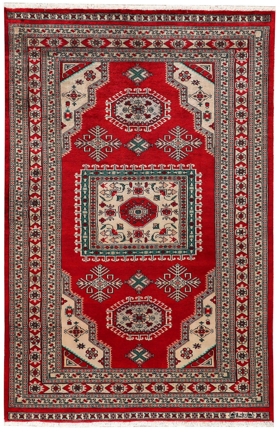 Red Caucasian Rug 4'8" x 7'2" Hand-Knotted
