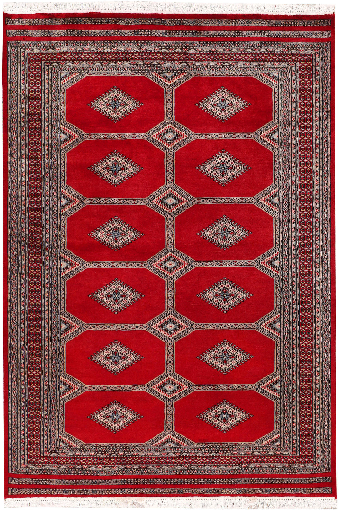 Red Pakistani Jaldar Rug 4' 7 x 6' 8 Hand-Knotted