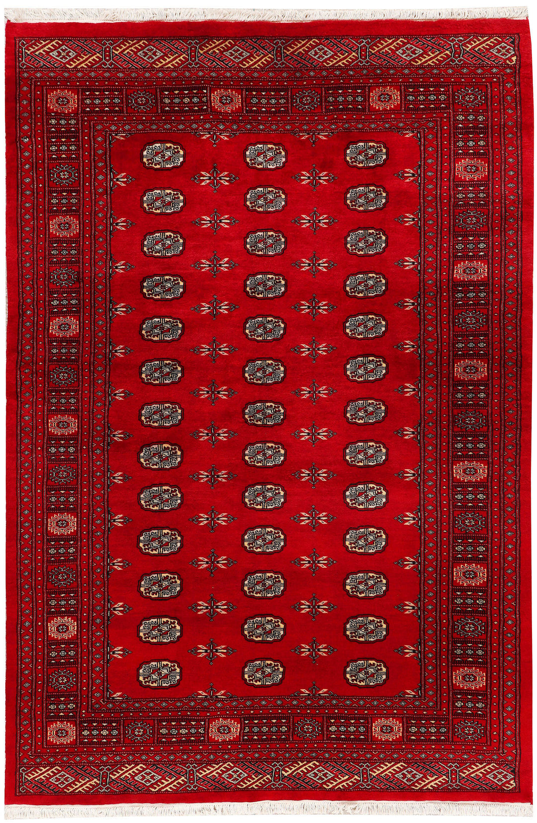 Red Pakistani Bokhara Rug 6'2" x 8'10" Hand-Knotted