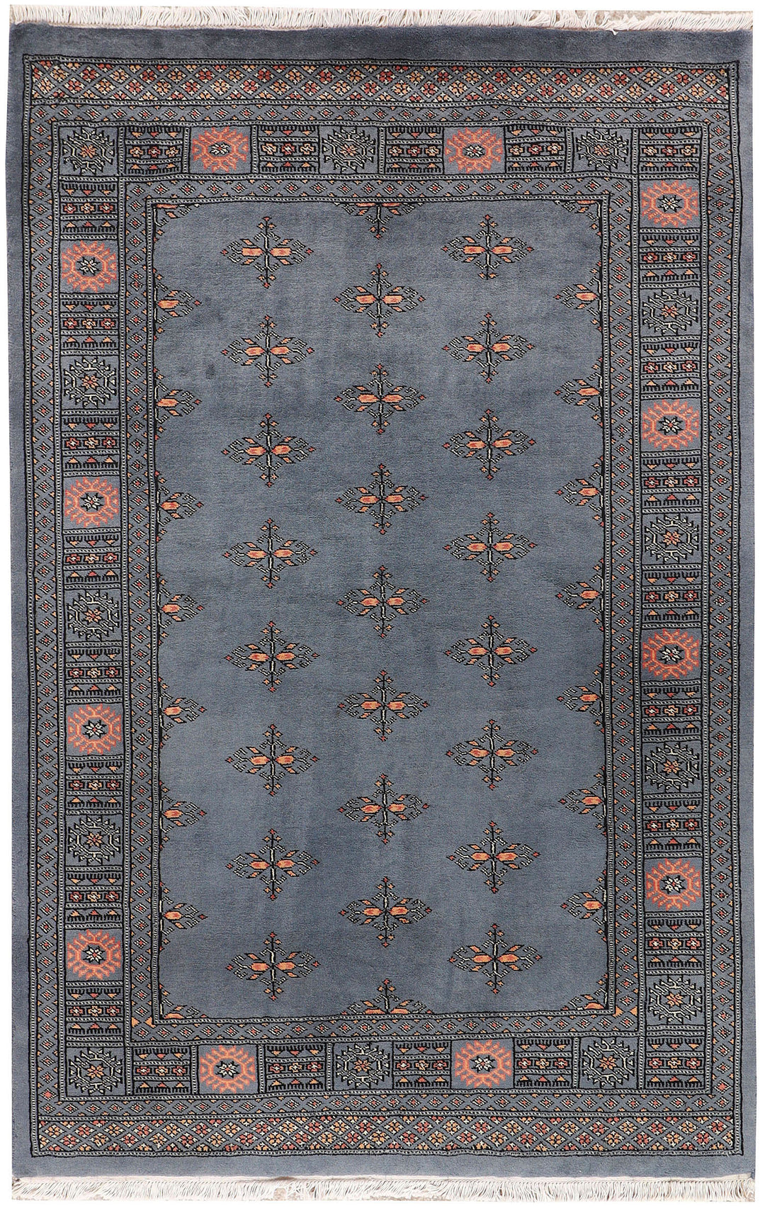 Slate Grey Afghan Butterfly Rug 4'2" x 6'6" Hand-Knotted