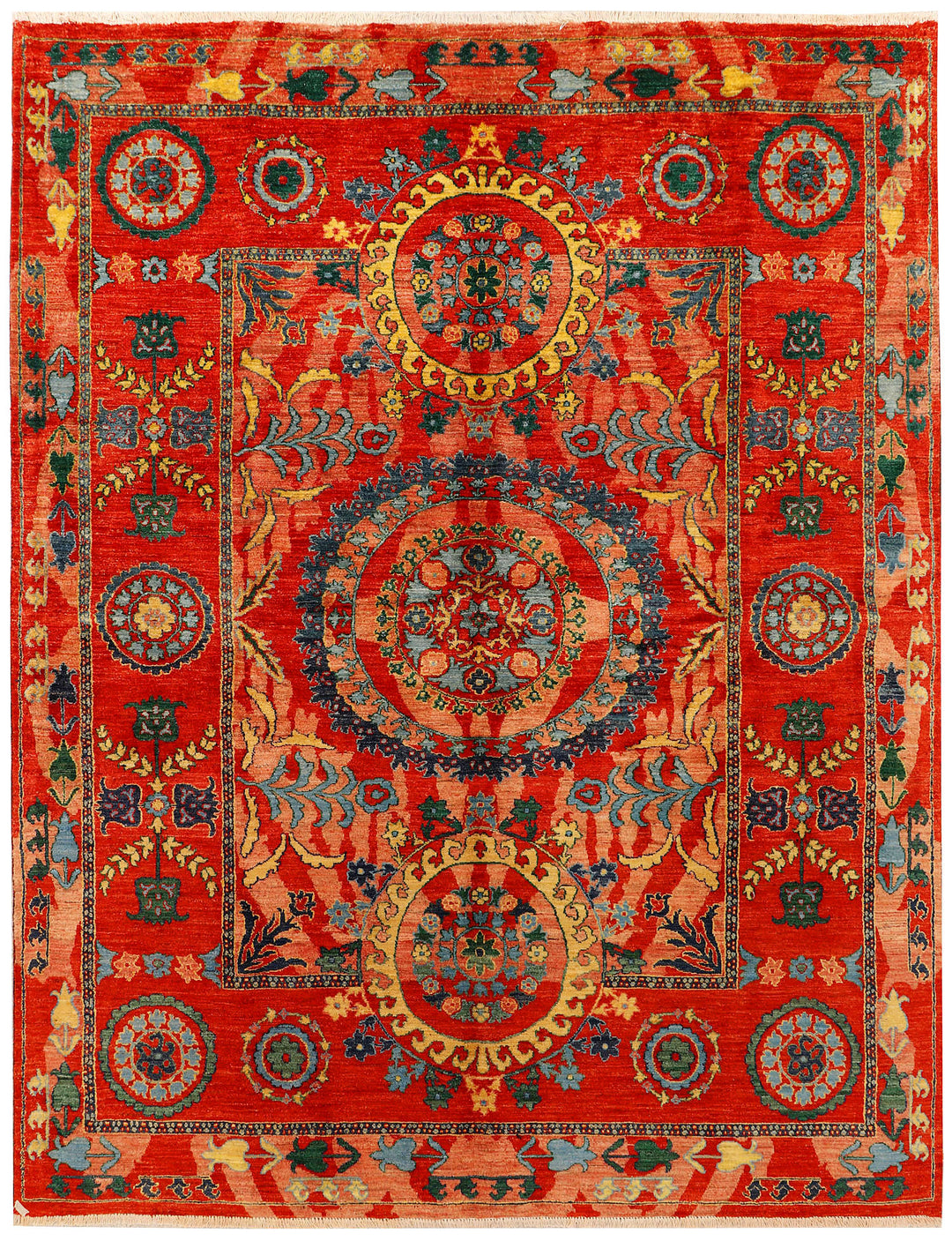 Red Suzani Rug 8' x 10' 2 Hand-Knotted