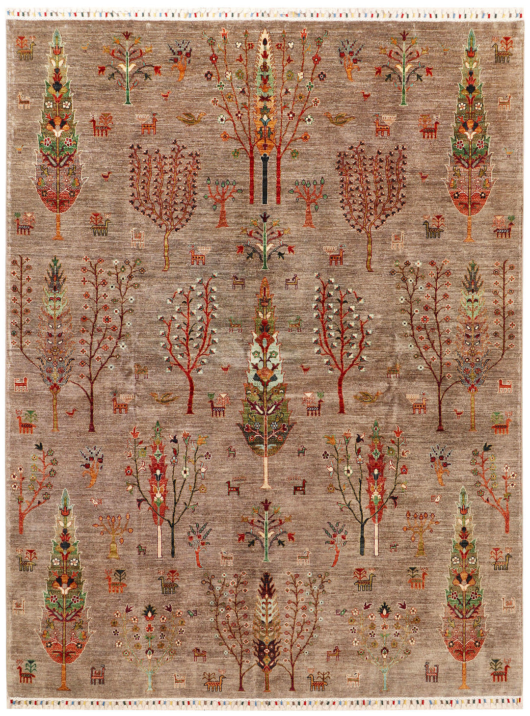 Tan Afghan Kazak Rug 8'2" x 9'11" Hand-Knotted