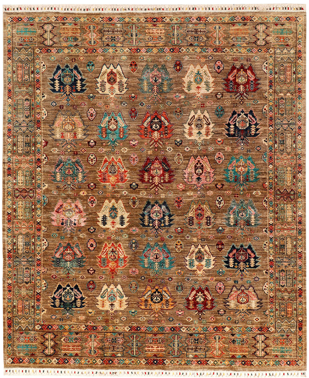 Afghan Kazak Rug 8'4" x 9'7" Hand-Knotted