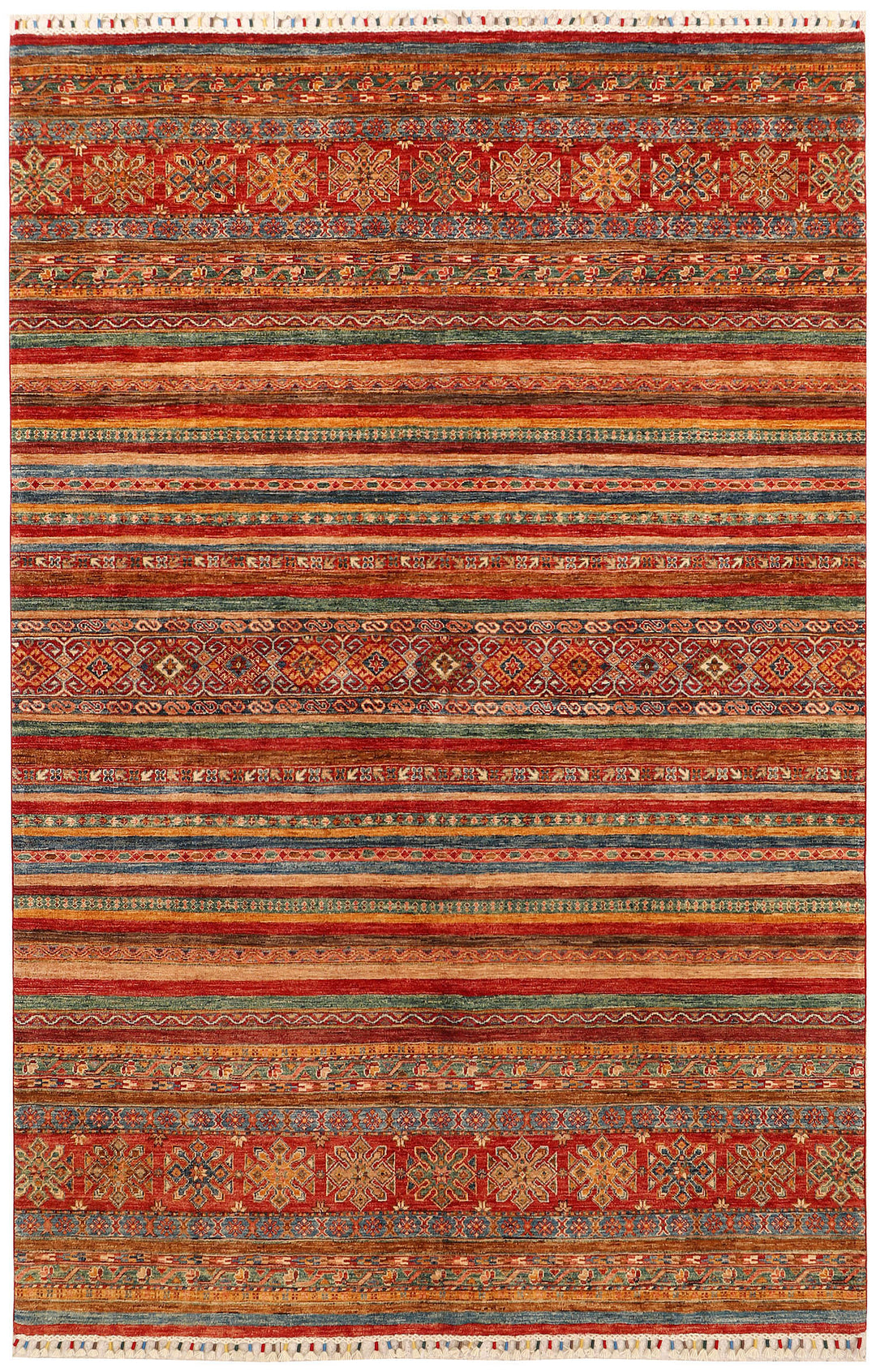 Afghan Kazak Rug 6' 9 x 10' Hand-Knotted